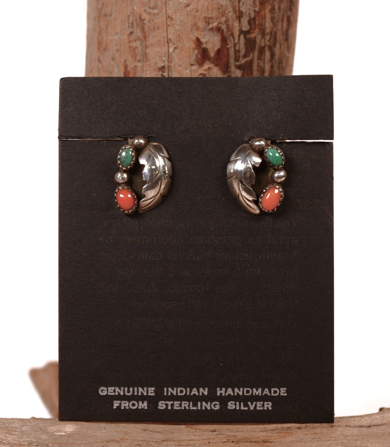 Navajo Coral and Turquoise Earrings