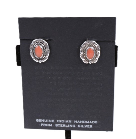 Navajo Sterling Silver with Coral Clip Earrings