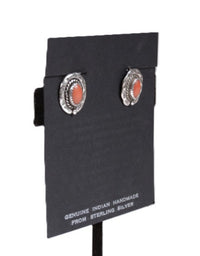 Navajo Sterling Silver with Coral Clip Earrings