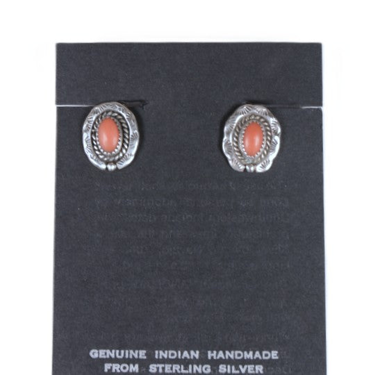 Navajo Sterling Silver with Coral Clip Earrings
