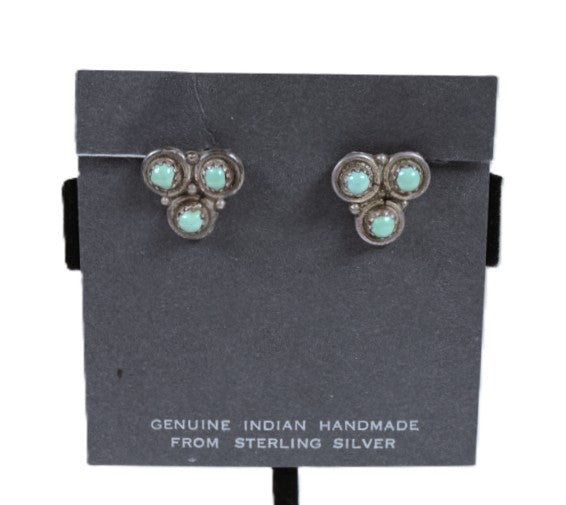 Zuni Pueblo Sterling Silver and Turquoise Clip Earrings