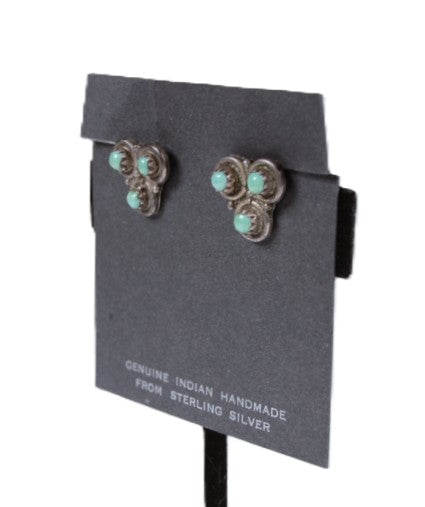 Zuni Pueblo Sterling Silver and Turquoise Clip Earrings