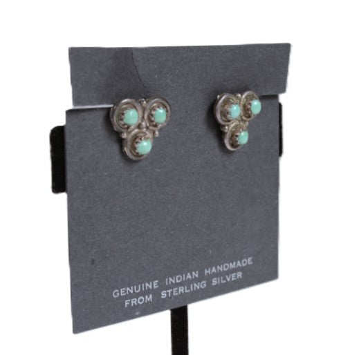 Zuni Pueblo Sterling Silver and Turquoise Clip Earrings