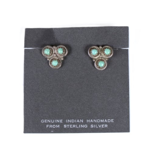 Zuni Pueblo Sterling Silver and Turquoise Clip Earrings