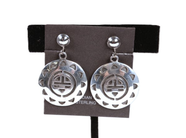 Hopi Pueblo Overlay Sterling Silver Clip Earrings