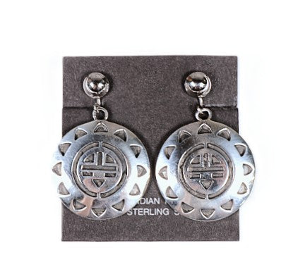Hopi Pueblo Overlay Sterling Silver Clip Earrings