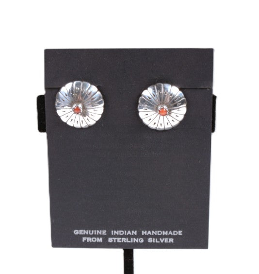 Navajo Sterling Silver and Coral Clip Earrings