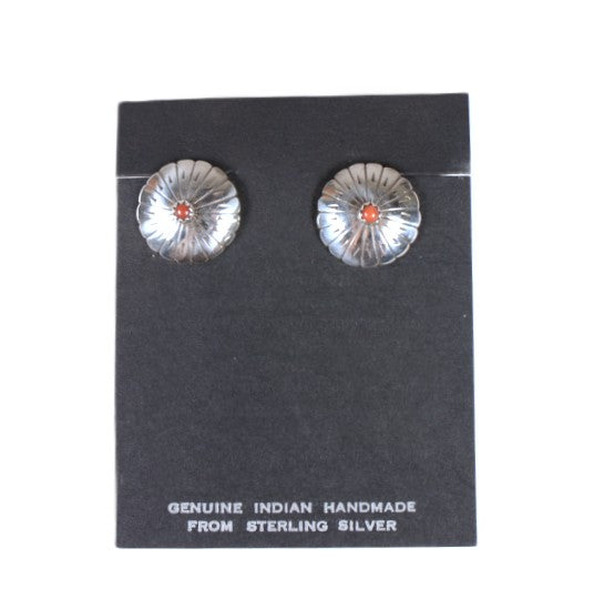 Navajo Sterling Silver and Coral Clip Earrings