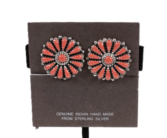 Zuni Pueblo Cluster Coral Clip Earrings