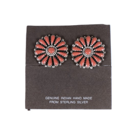 Zuni Pueblo Cluster Coral Clip Earrings