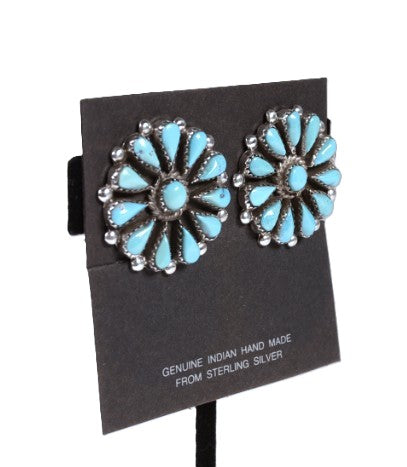 Zuni Pueblo Turquoise Cluster Clip Earrings
