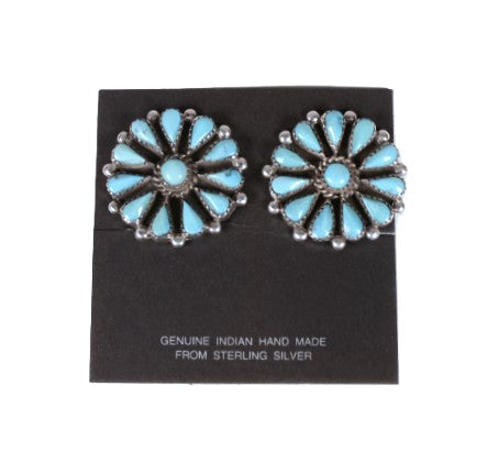 Zuni Pueblo Turquoise Cluster Clip Earrings