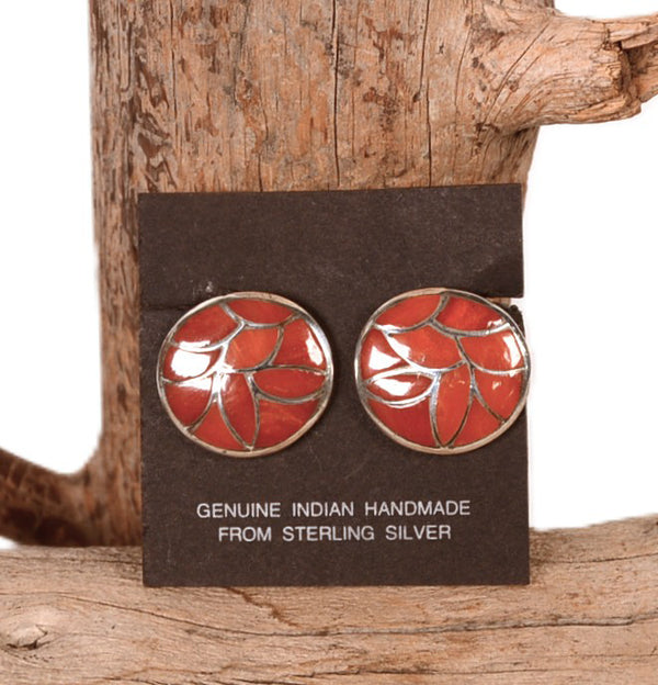 Zuni Pueblo Inlaid Coral Earrings