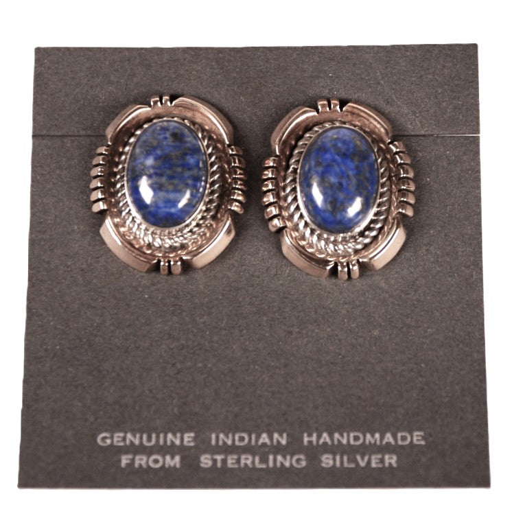 Navajo Sterling Silver and 12k Gold Denim Lapis Post Earrings By Ray Deane