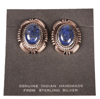 Navajo Sterling Silver and 12k Gold Denim Lapis Post Earrings By Ray Deane