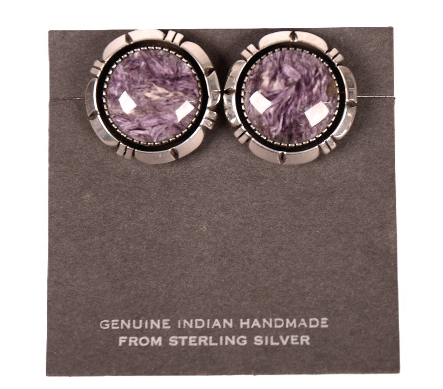 Navajo Sterling Silver Charoite Post Earrings
