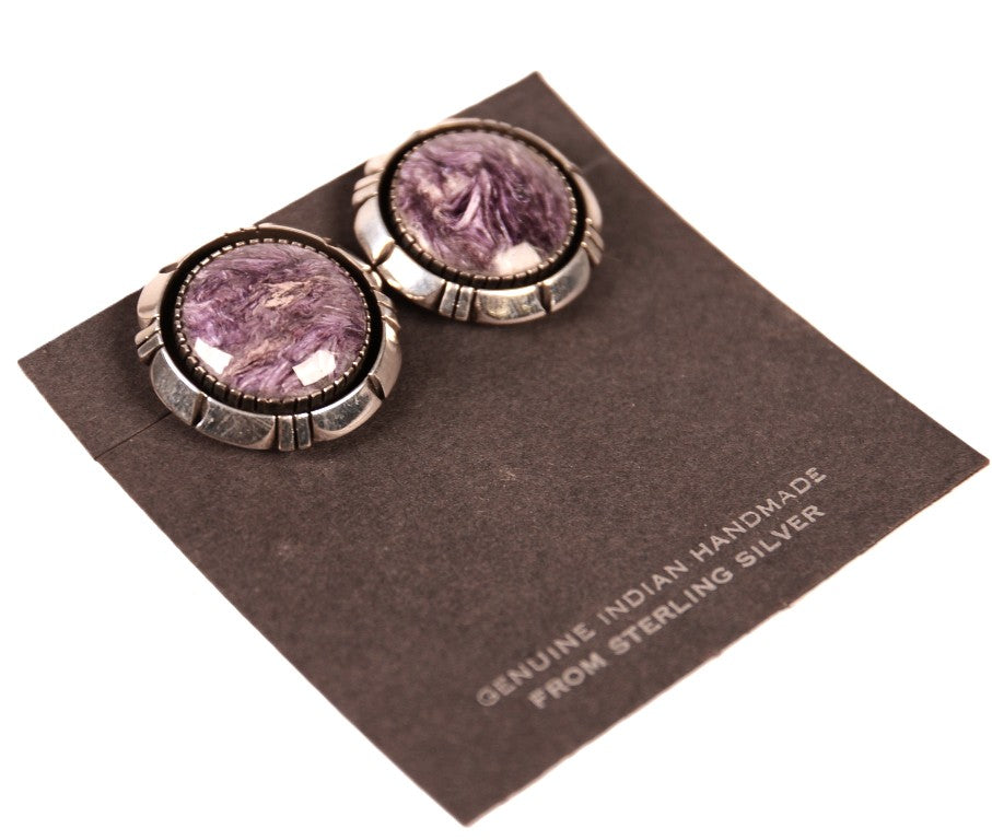 Navajo Sterling Silver Charoite Post Earrings