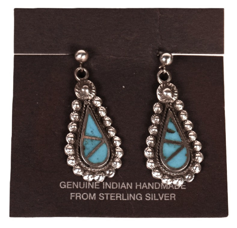 Navajo Sterling Silver Inlay Blue Turquoise Post Earring