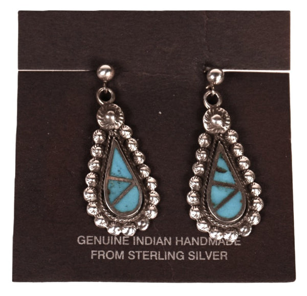 Navajo Sterling Silver Inlay Blue Turquoise Post Earring