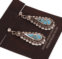 Navajo Sterling Silver Inlay Blue Turquoise Post Earring