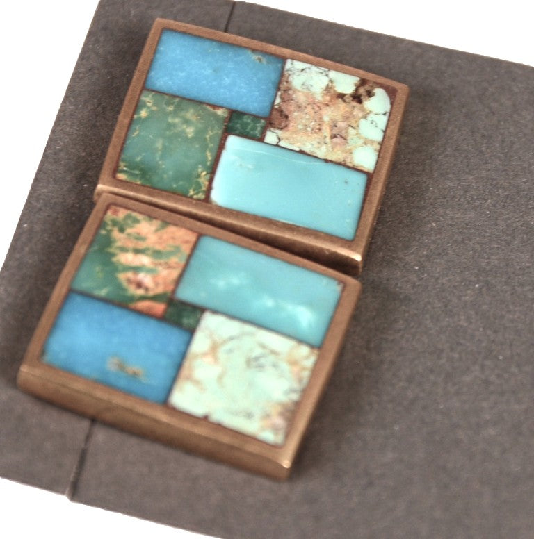 Navajo Inlay on Brass Post Earrings