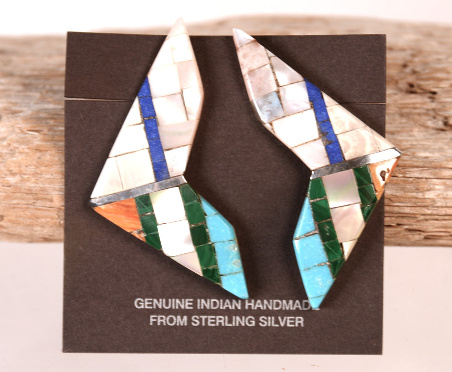 Santo Domingo Pueblo Inlaid Mosaic Earrings By Phyllis Rosetta
