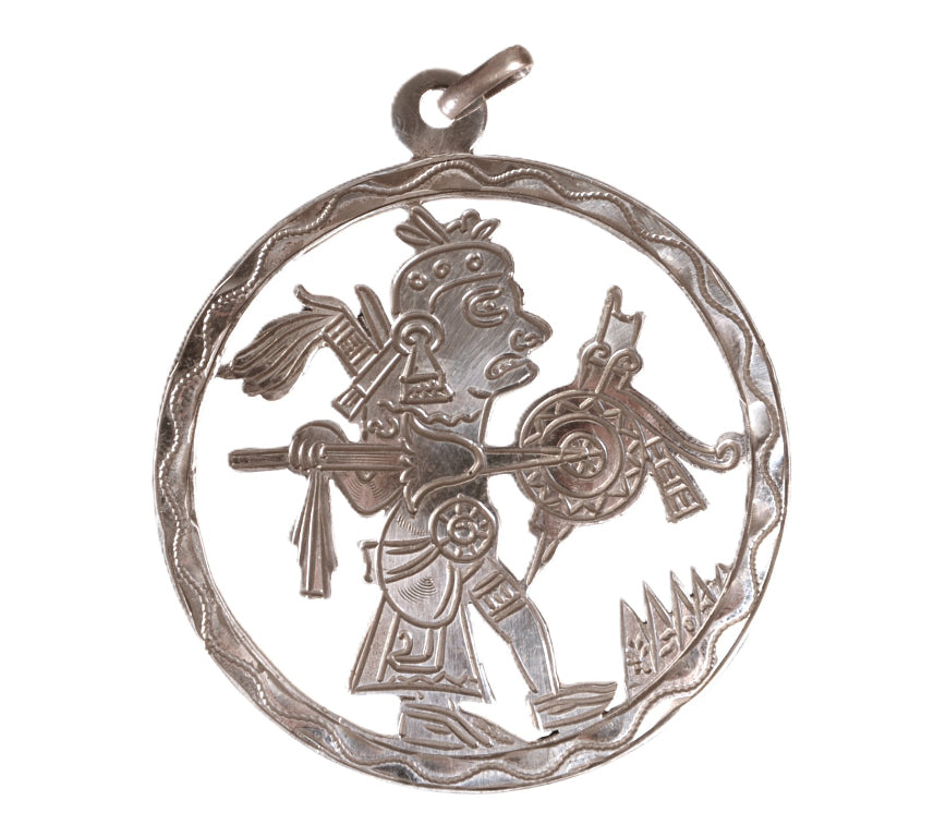 Mexico Taxco Silver with Aztec Figure Pendant