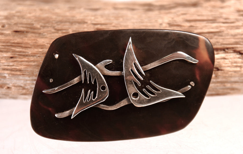Mexico Taxco Silver and Tortoise Shell Pin by Enrique Ledesma
