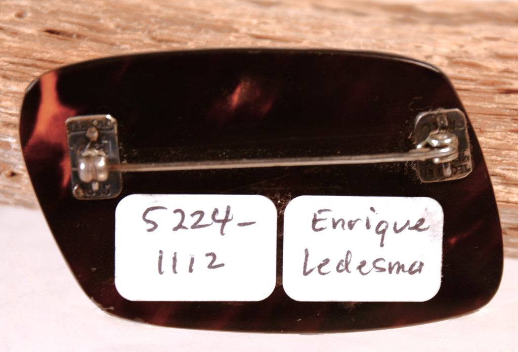 Mexico Taxco Silver and Tortoise Shell Pin by Enrique Ledesma