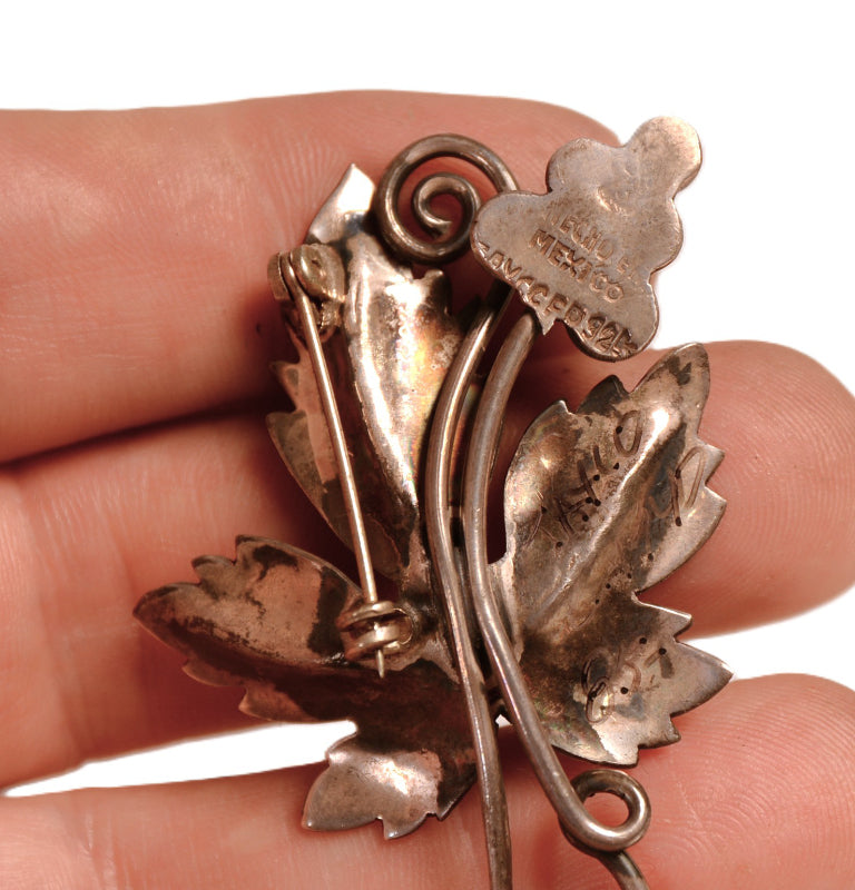 Mexico Taxco Silver Grape Leaf Pin