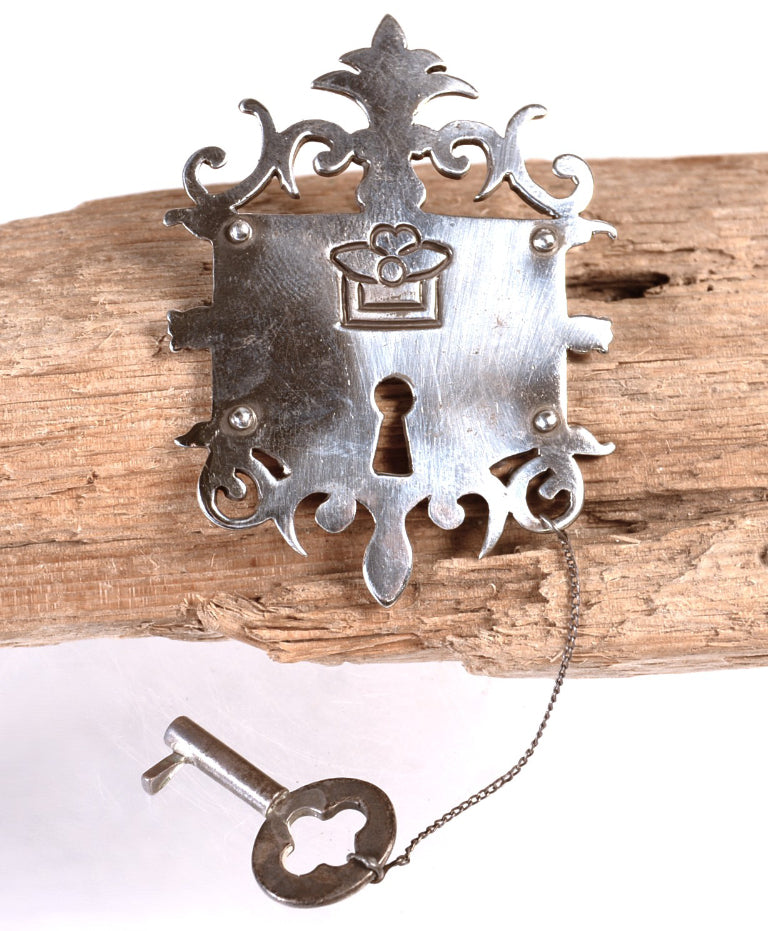 Mexico Taxco Silver Lock Escutcheon with Key Pin