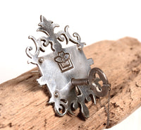 Mexico Taxco Silver Lock Escutcheon with Key Pin