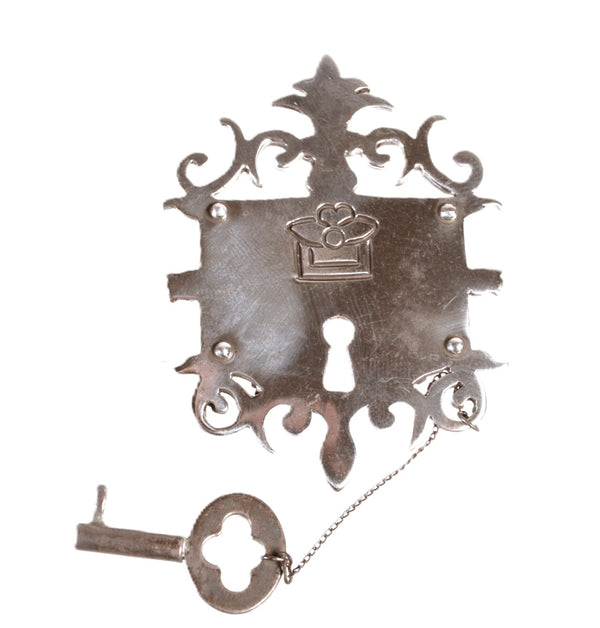 Mexico Taxco Silver Lock Escutcheon with Key Pin