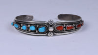 Navajo Sterling Silver with Coral and Turquoise Bracelet