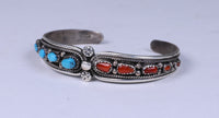 Navajo Sterling Silver with Coral and Turquoise Bracelet