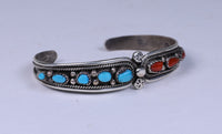 Navajo Sterling Silver with Coral and Turquoise Bracelet