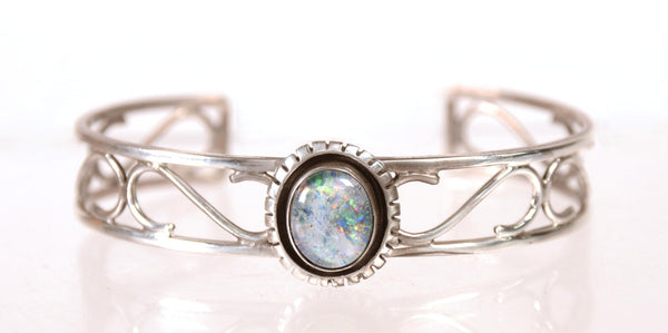 Navajo Sterling Silver Gilson Opal Cuff Bracelet