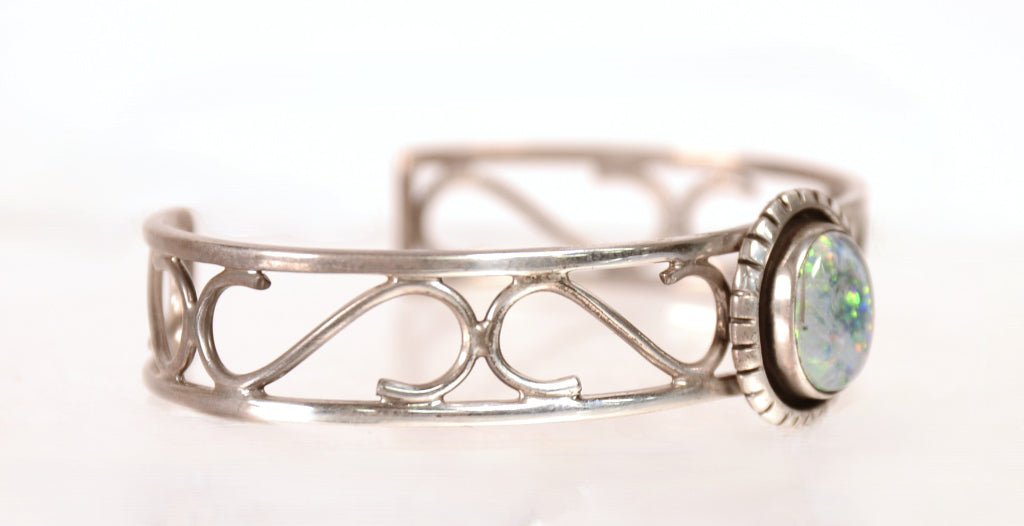 Navajo Sterling Silver Gilson Opal Cuff Bracelet