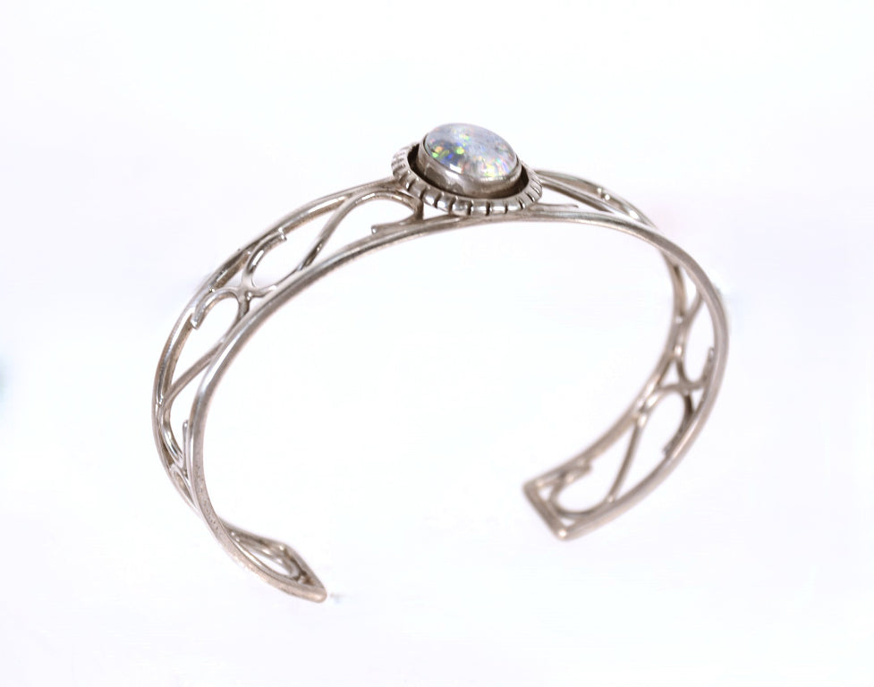 Navajo Sterling Silver Gilson Opal Cuff Bracelet