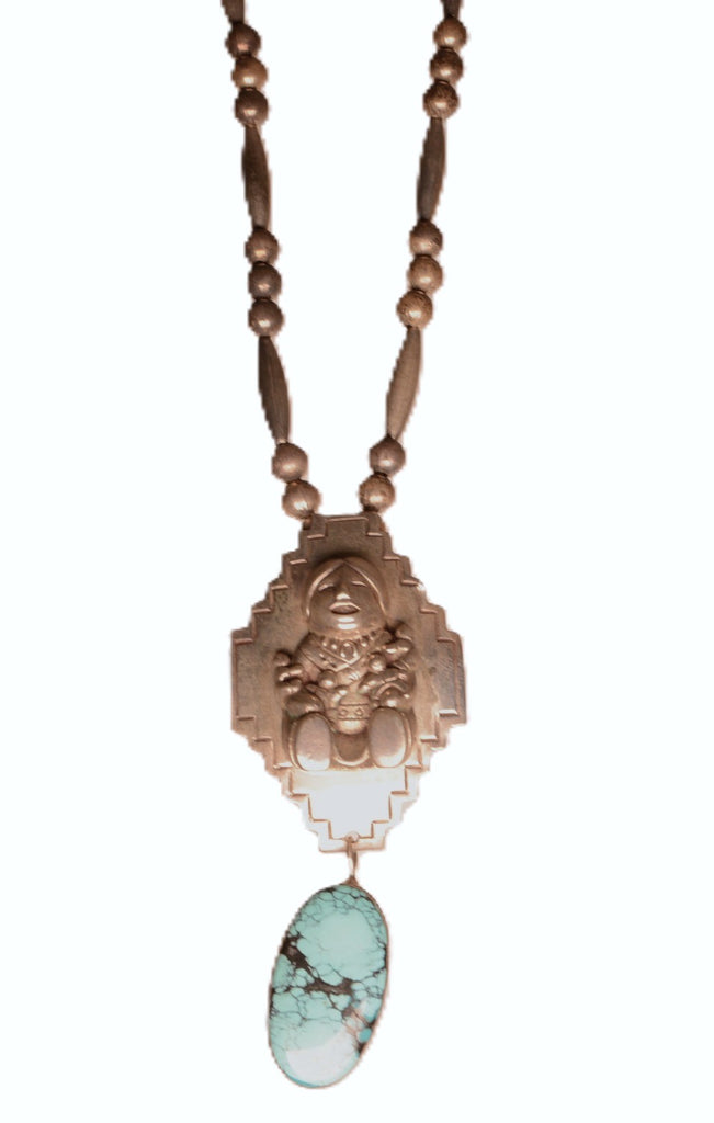 Zuni Pueblo Storyteller Silver Pendant Necklace