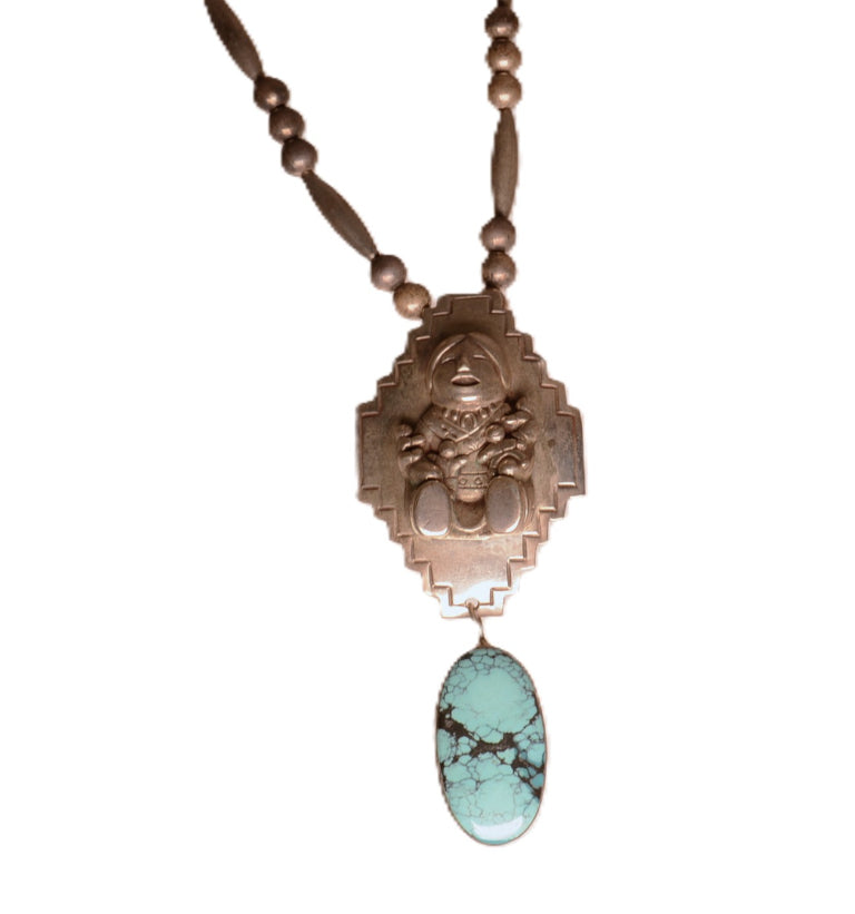 Zuni Pueblo Storyteller Silver Pendant Necklace