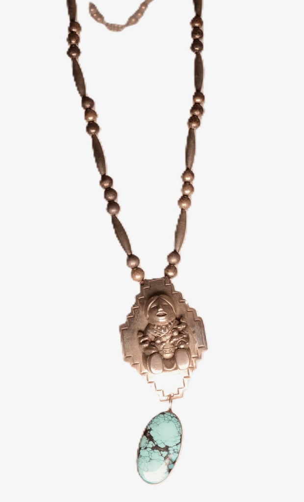 Zuni Pueblo Storyteller Silver Pendant Necklace