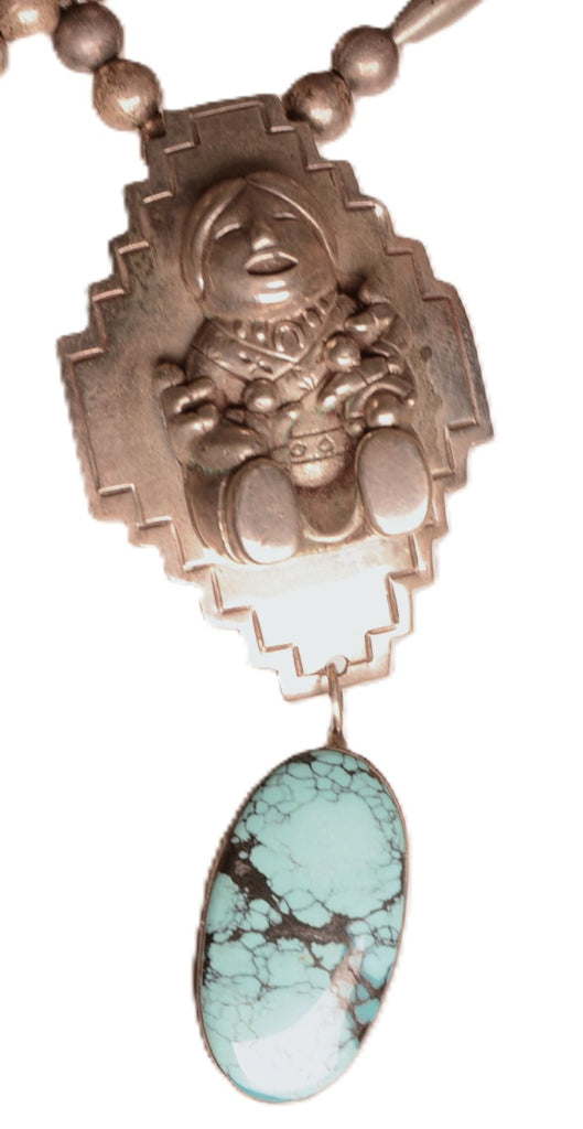 Zuni Pueblo Storyteller Silver Pendant Necklace