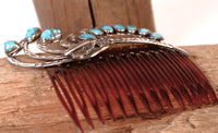 Zuni Pueblo Sterling Silver and Turquoise Red Hair Comb By Dan Simplicio