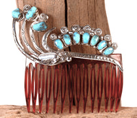 Zuni Pueblo Sterling Silver and Turquoise Red Hair Comb By Dan Simplicio