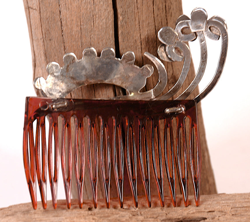 Zuni Pueblo Sterling Silver and Turquoise Red Hair Comb By Dan Simplicio