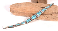 Zuni Pueblo Sterling Silver and Turquoise Link Bracelet By RL