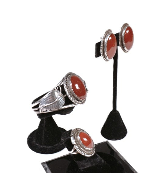 Navajo Sterling Silver and Brown Stone Jewelry Set of 3