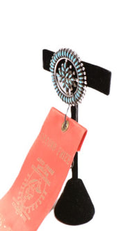 Zuni Pueblo Sterling Silver and  Needlepoint Turquoise Pin