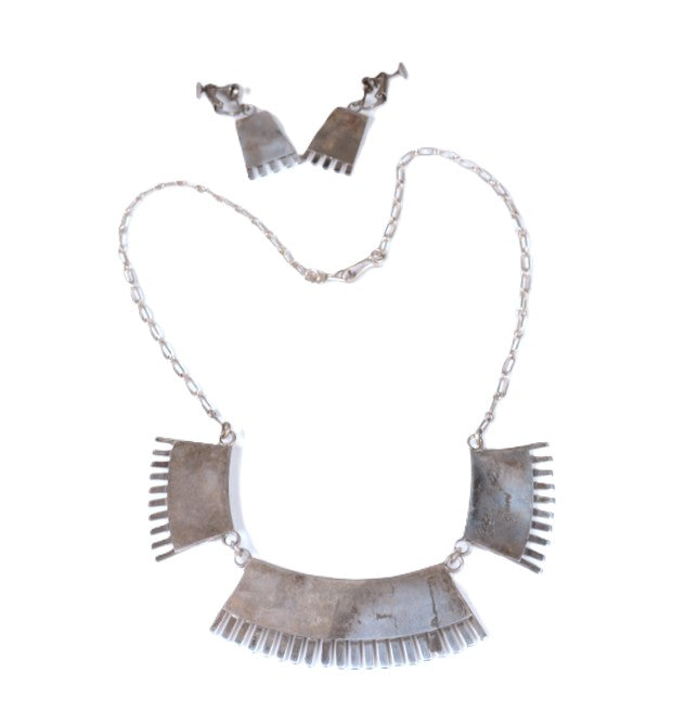 Zuni Pueblo Necklace and Screwback Earring Set By Joan Hattis